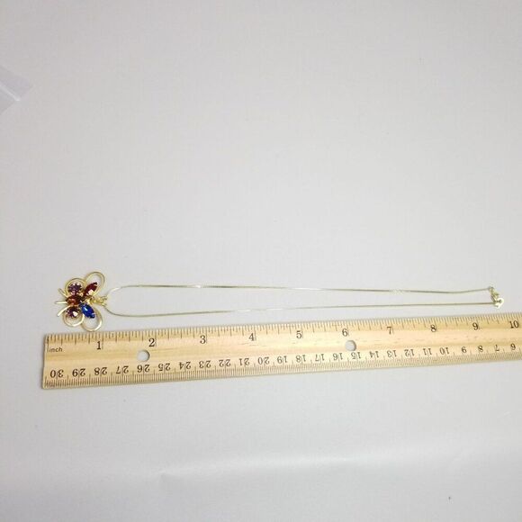 Vintage Colorful Rhinestone Butterfly Pendant Necklace, Gold Tone Setting, Estat - Picture 6 of 8